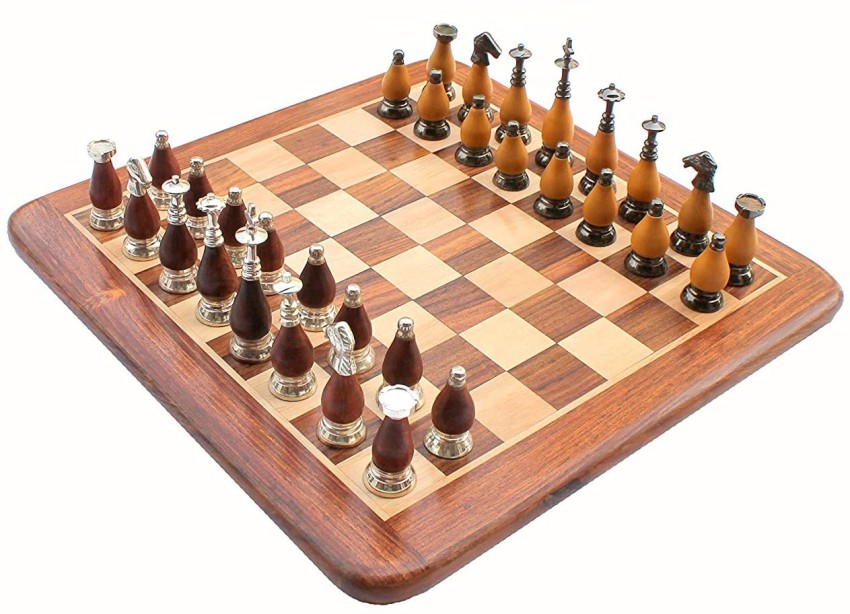 StonKraft 14 X 14; Collectible Wooden Folding Chess Game Board Set+ Brass  Staunton Figure Pieces