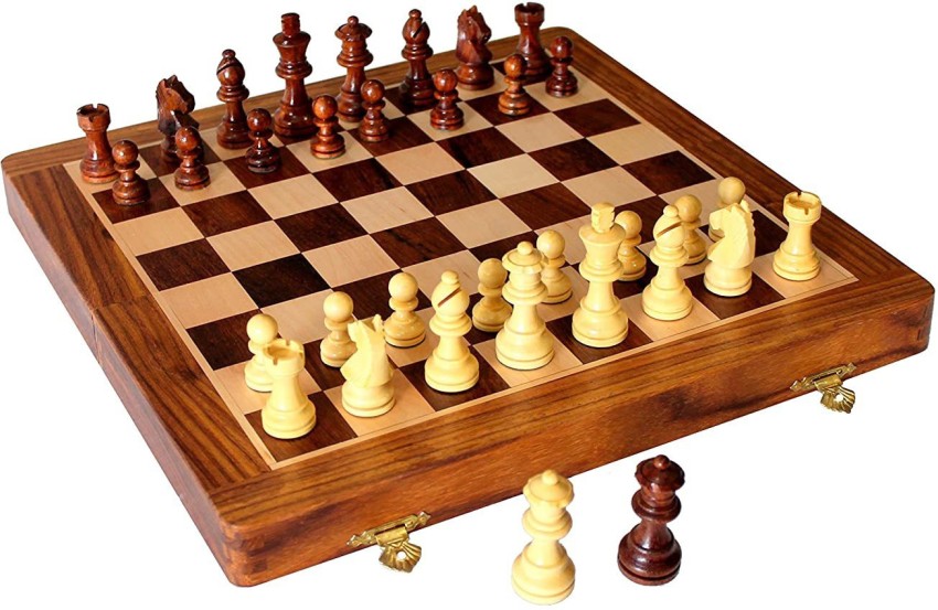 Stonkraft Collectible Folding Wooden Chess Game Board Set with Magnetic  Crafted Pieces, 7 X 7