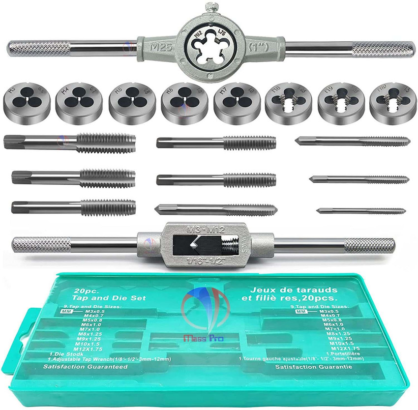 Mass Pro 20 PCS Tap and Die Set Metric Size M3 M4 M5 M6 M7