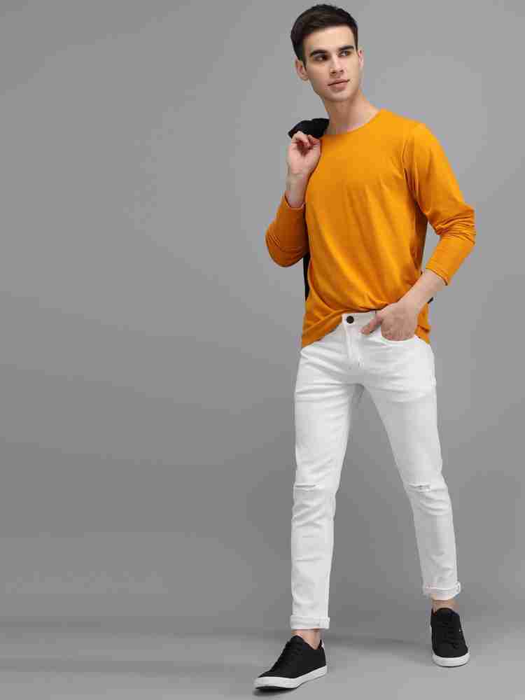 Yellow t shirt sales and white jeans