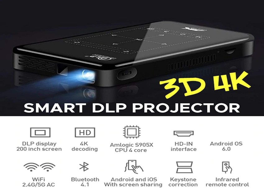 HD 4K Smart DLP Mini Projecteur Android Bluetooth 8 Go Mobile Video Beamer  WiFi