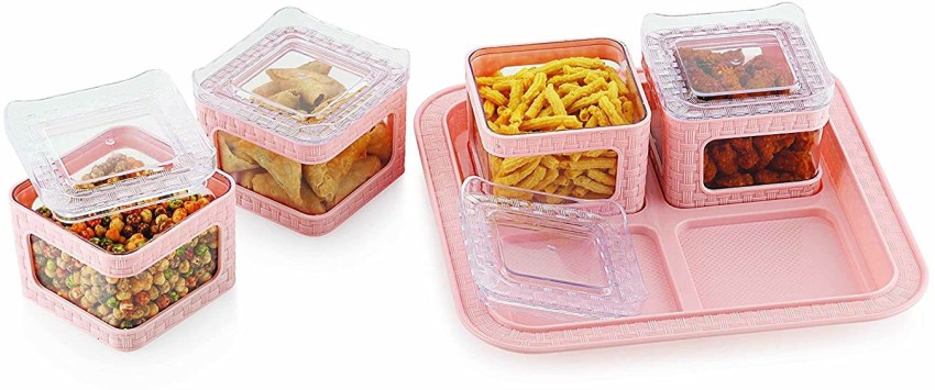Food Storage Containers Set 4 Divided Plates Tray w/ 4 Lids for