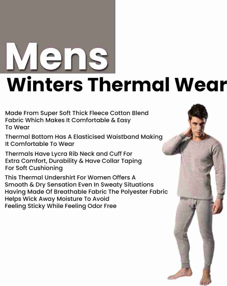 CROTUS Round Neck Men Woolen Thermal Winter Wear Upper/Lower Inner Set,  Fleece Body Warmer Thermal Wear Set for Men