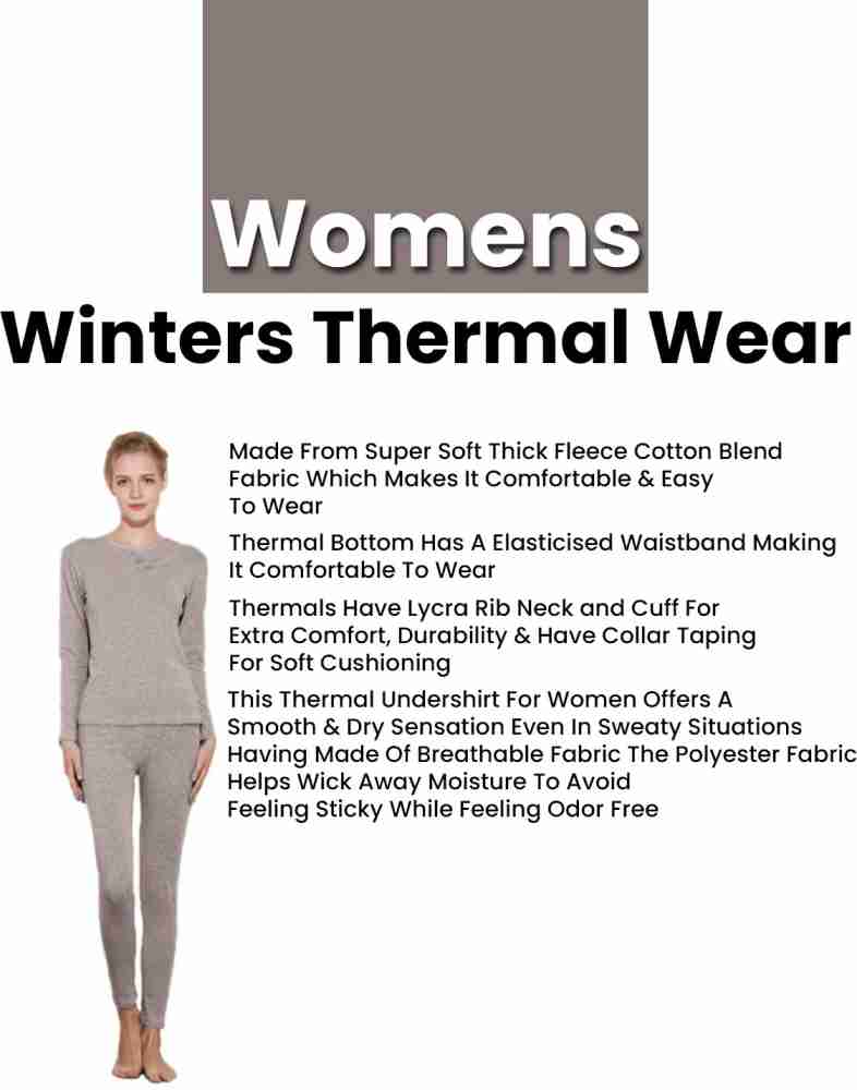 CROTUS Women Winters Woolen Thermal Wear Upper Lower Inner Set, Round Neck  Fleece Thermal Wear Set, Winter Body Warmer Blue and Brown Combo of 2 (Size  38) Women Top - Pyjama Set