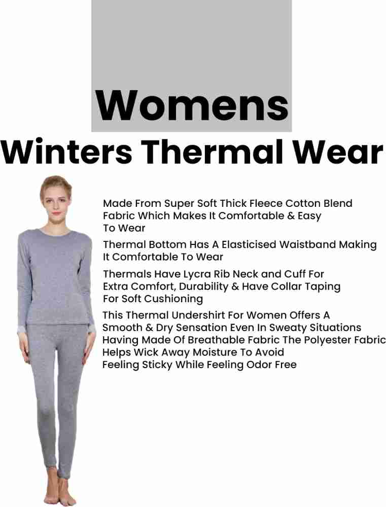 CROTUS Women Winters Woolen Thermal Wear Upper Lower Inner Set, Round Neck Thermal  Wear Set, Winter Body Warmer Blue and Grey Combo of 2 (Size 40) Women Top -  Pyjama Set Thermal 