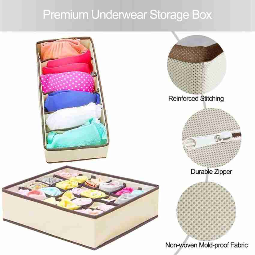 STYLIFING Underwear Drawer Organizer Foldable Sock Container Soft Fabric  Sock Holder Storage Organizer for Socks Panties Ties Lingerie(Beige-24  Cells)