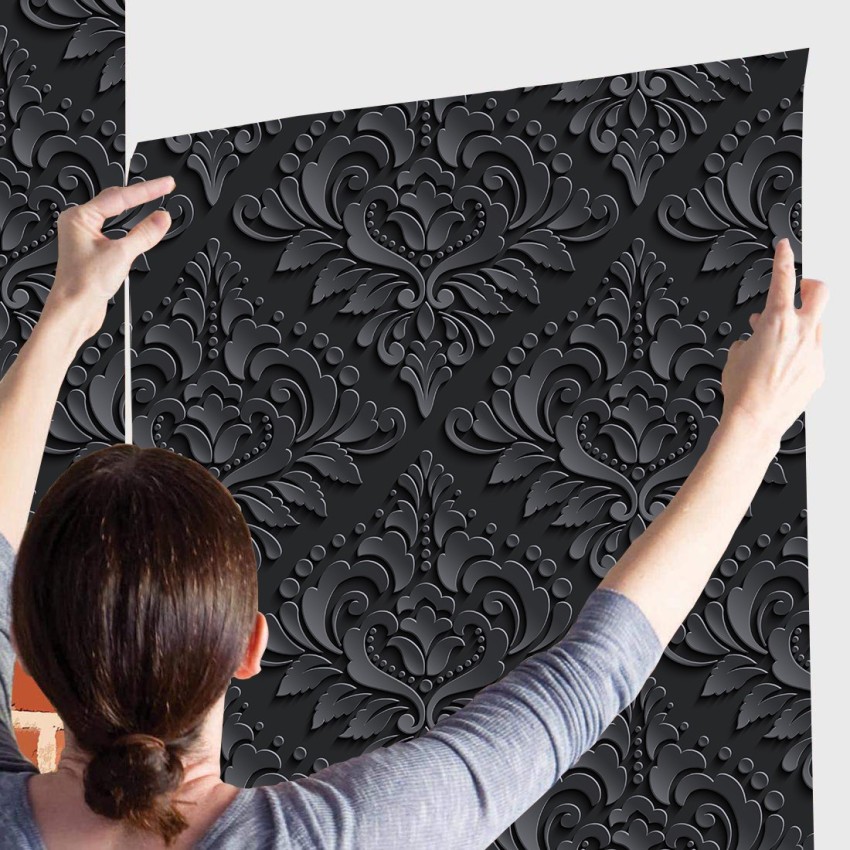 177118 Black Contact Paper Black Peel and Stick Wallpaper for Bedroom Damask  Wallpaper Decorative Vinyl Film WallCovering Shelf Liner Cabinet   Amazonin Home Improvement