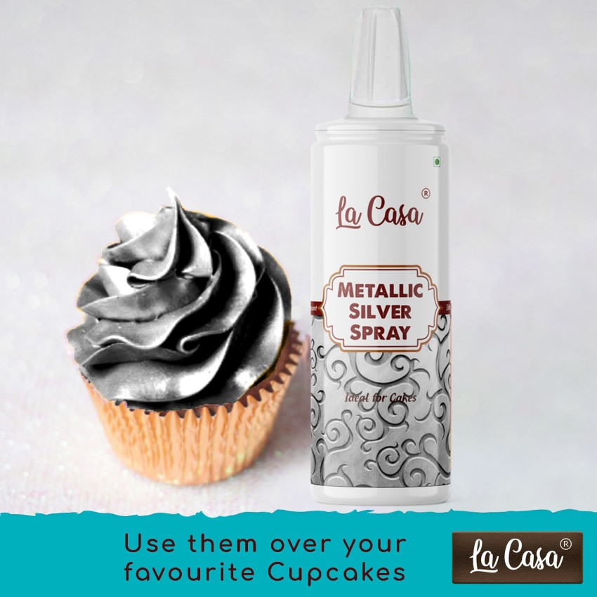 La Casa Metallic Pearlescent Silver Spray Colour | Edible Color Ideal for  Cake Decoration & Garnishing