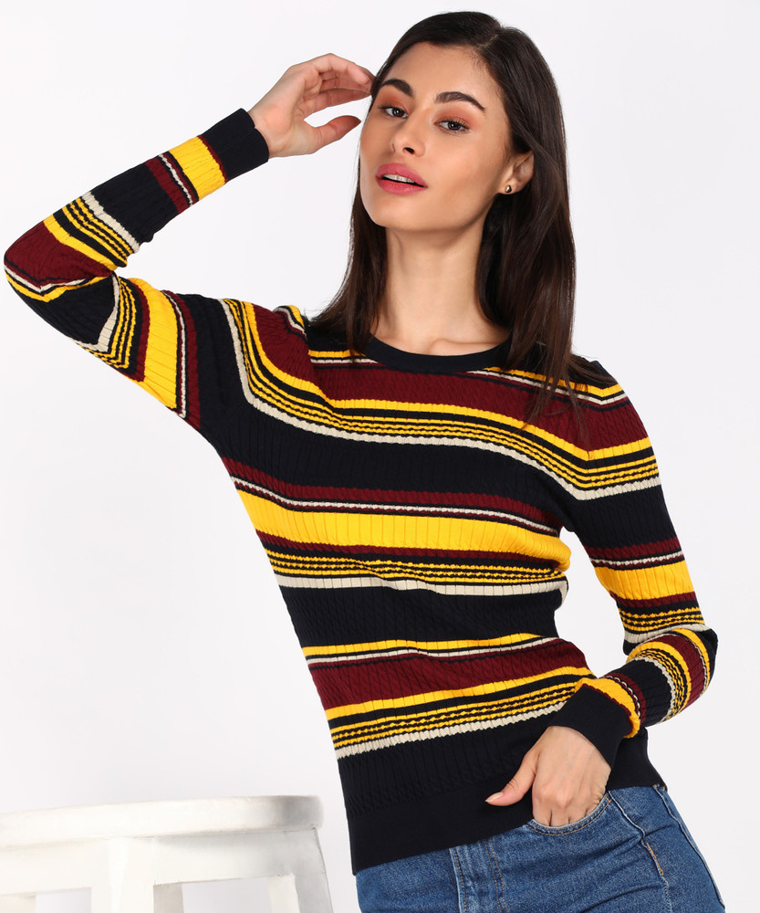 TOMMY HILFIGER Woven Round Neck Casual Women Multicolor Sweater