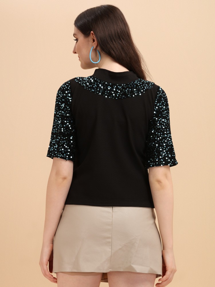 Paralians Casual Embellished Women Black Top - Buy Paralians Casual  Embellished Women Black Top Online at Best Prices in India