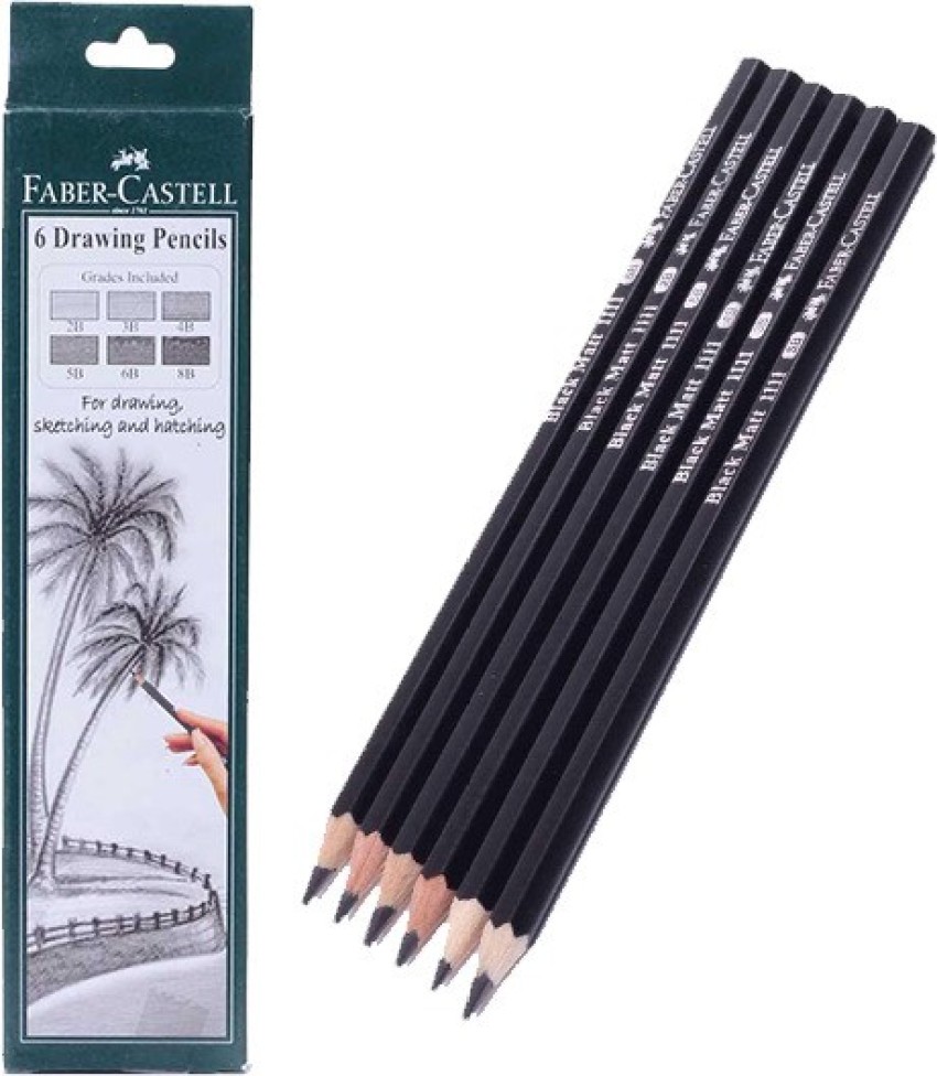 Faber-Castell Black Matt Art Drawing Pencils(set of 6,-2B,3B,4B,5B,6B,8B)