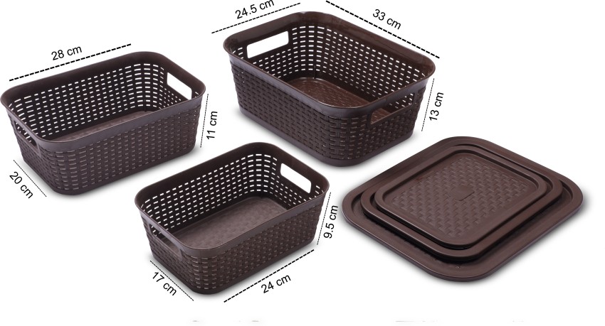 Simandhar Plastic 3 Pcs Multipurpose Basket Storage Basket with