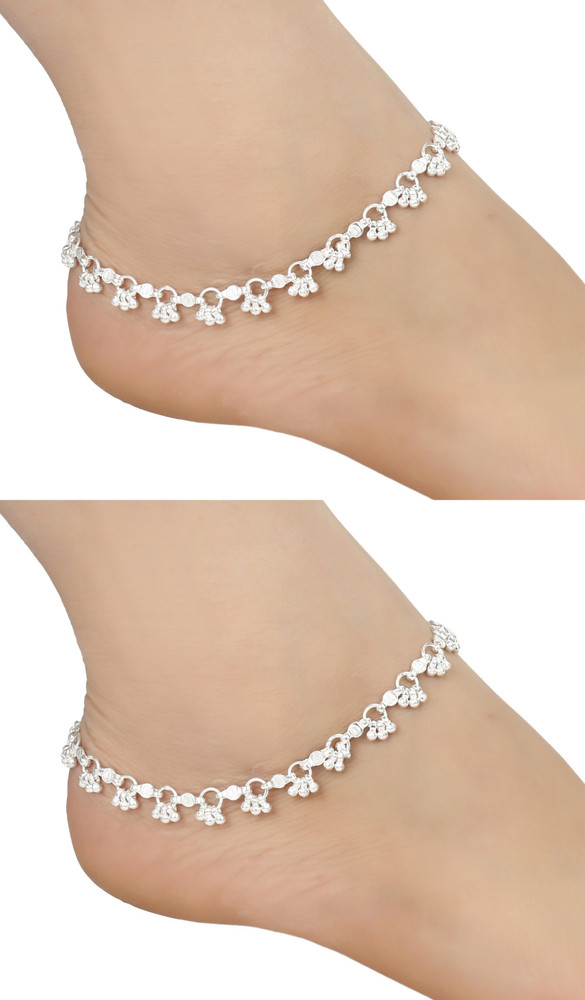 FabWe Fashion Royal Treasure German Silver Anklet White Metal Fancy Collection with Silver Plating Attached Ghungroo Fashion Designer Payal Leg
