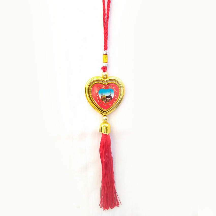 CHUNGROO Double Heart Shape Madina Printed Spiritual Car Rear View