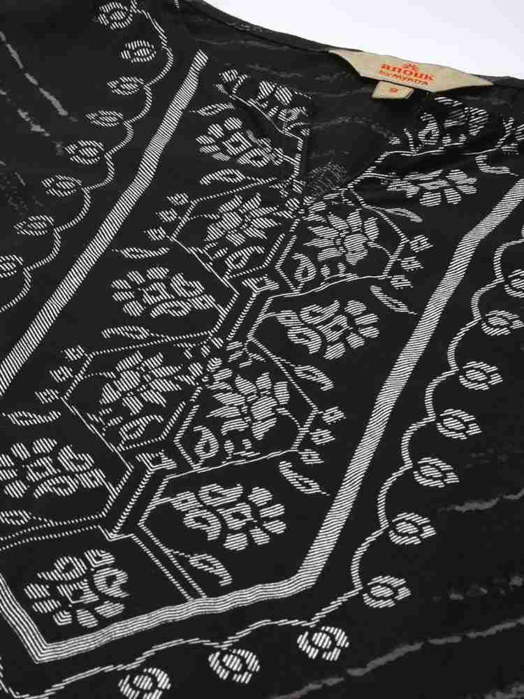 Anouk Women Black & White Ethnic Motifs Print Pure Cotton A-Line