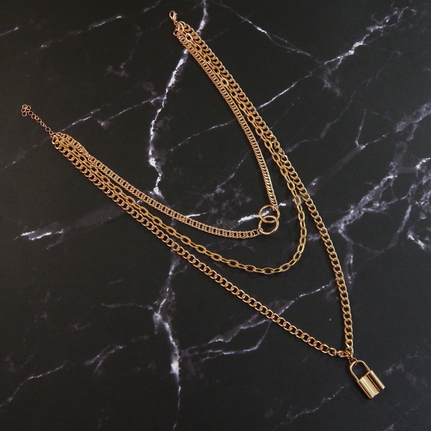 Buy Fashion Frill Trendy Lock Design Gold Plated Multi Layered
