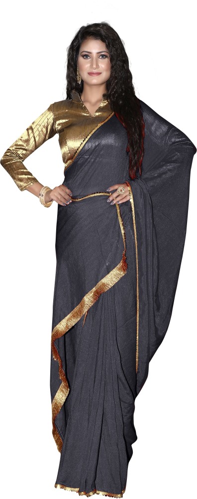 Buy Parmila Fashion Solid/Plain Bollywood Silk Blend Black Sarees Online @  Best Price In India