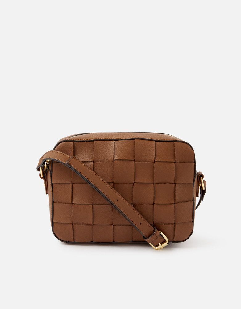 ACCESSORIZE LONDON Tan Sling Bag Hayley Weave Camera Bag TAN