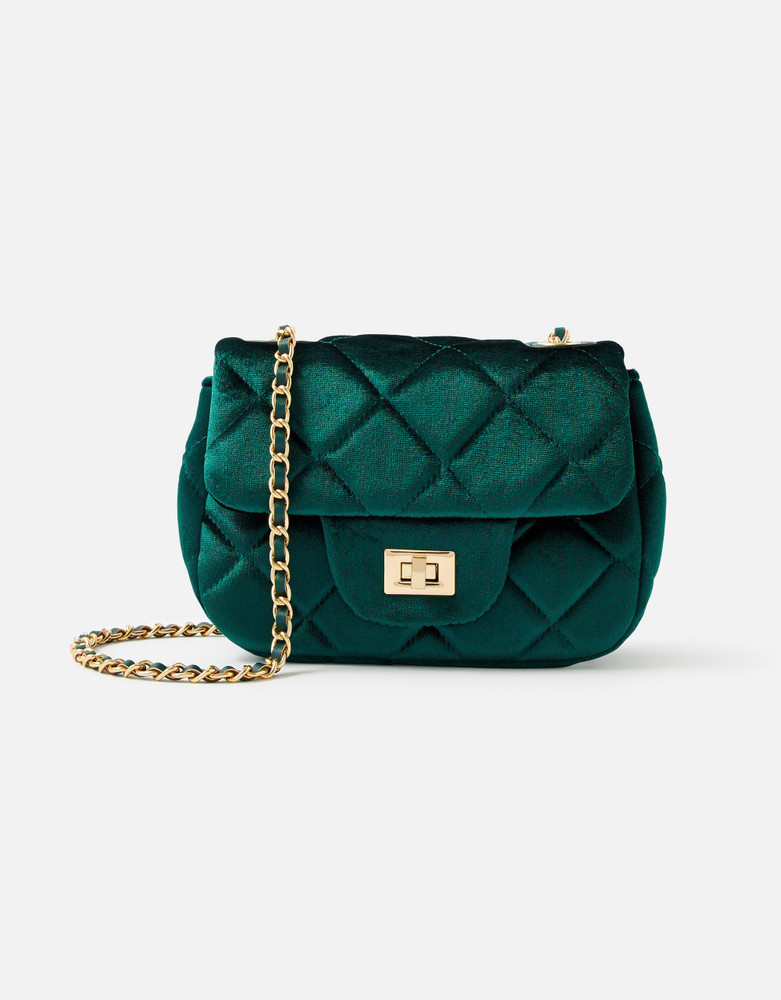 ACCESSORIZE LONDON Green Sling Bag Lucy Velvet Cross body GREEN