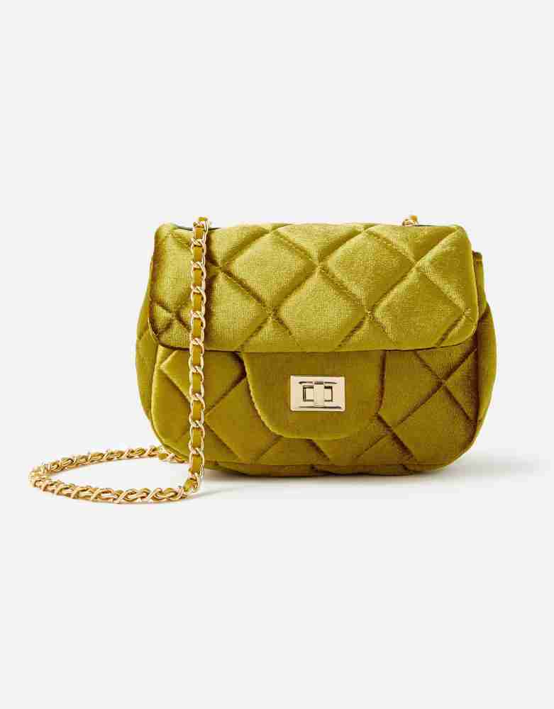 ACCESSORIZE LONDON Yellow Sling Bag Lucy Velvet Cross body YELLOW