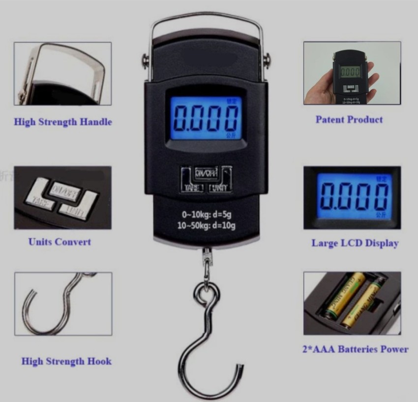 Portable Fish Luggage Weighing Scale Hanging Hook Scale with 1 m
