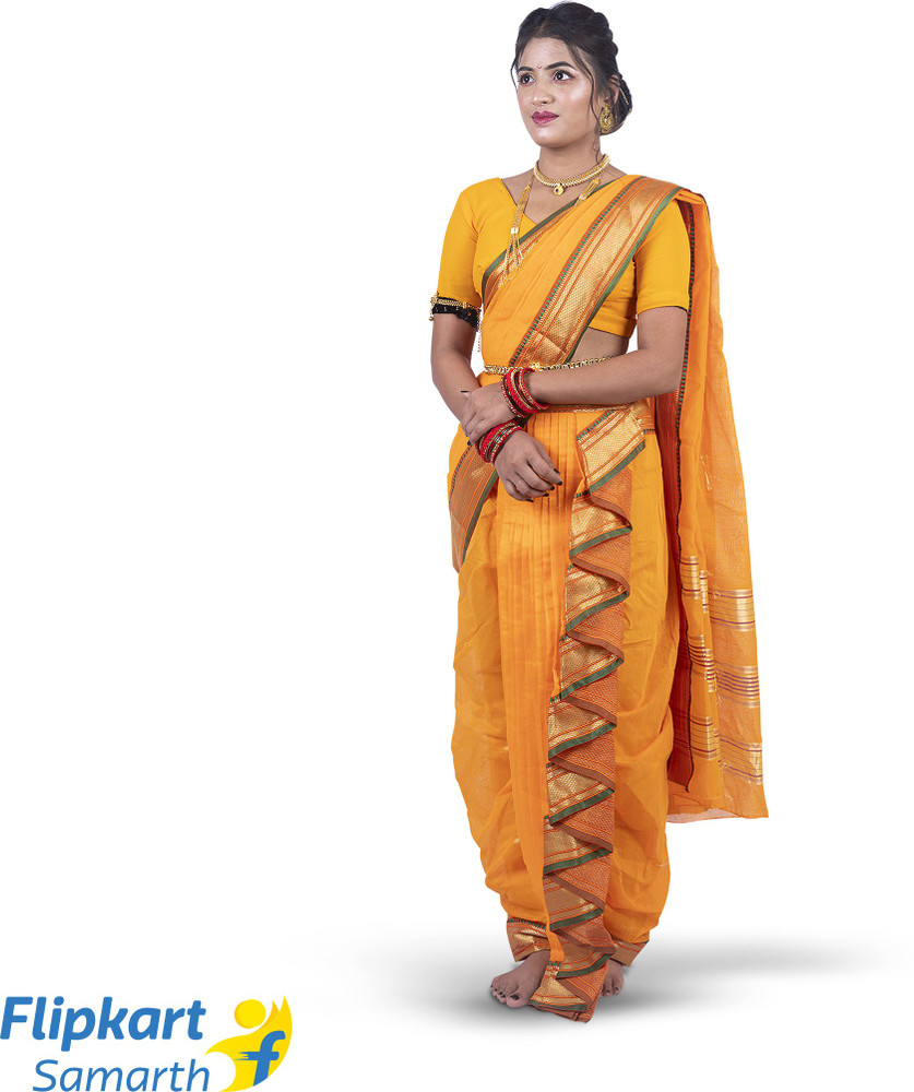 Buy SonChiraiya Self Design Gadwal Pure Cotton Yellow Sarees