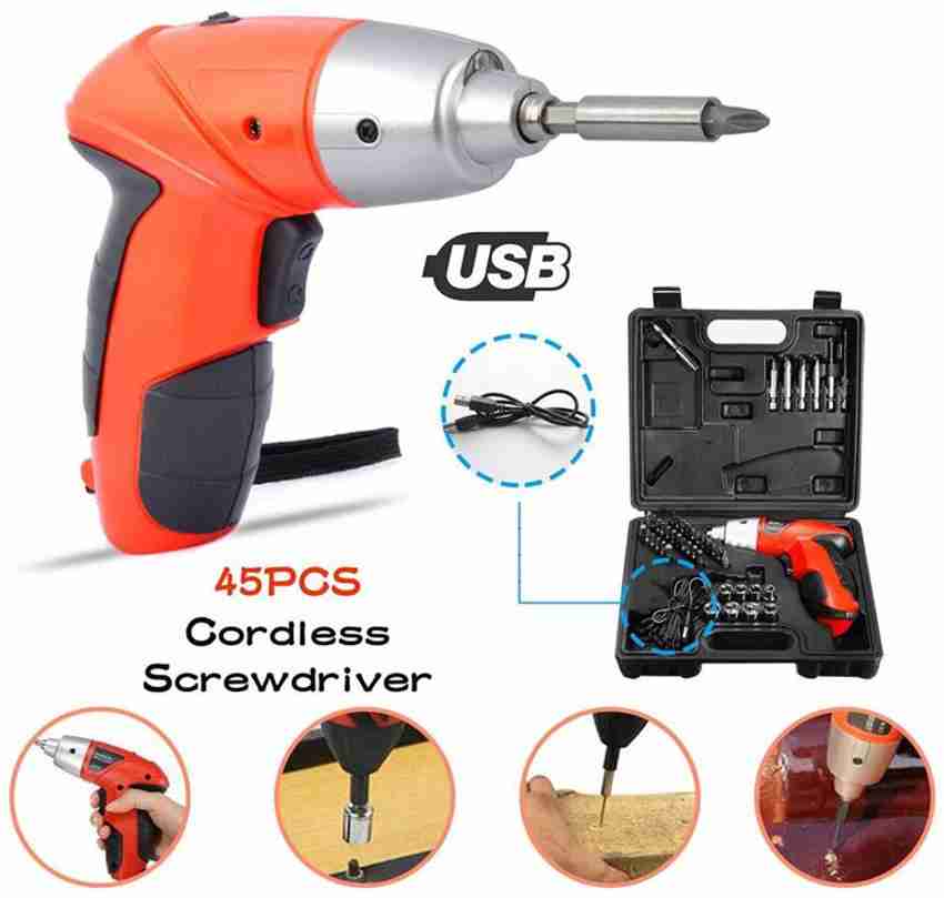 PRL TRADERS Electric Screwdriver 45pcs Combination Sets with Bidirectional Button and LED Light 4.8V Mini Rechargeable 110 220V Screwdriver Bit Set Combination Screwdriver Pack of 1 Standard Screwdriv...