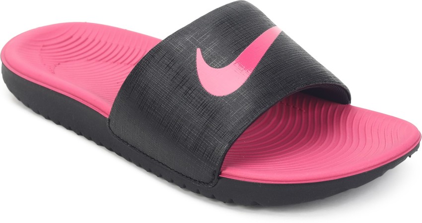 Pink and black nike flip flops hot sale