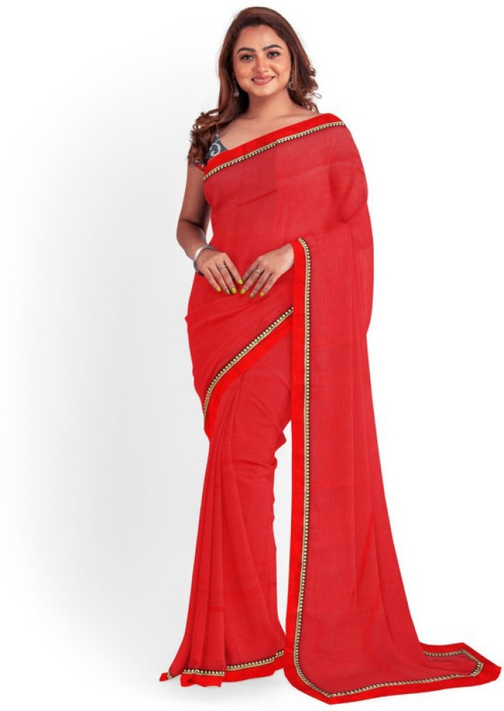 Buy Sareez House Solid/Plain Bollywood Georgette Red Sarees Online @ Best  Price In India