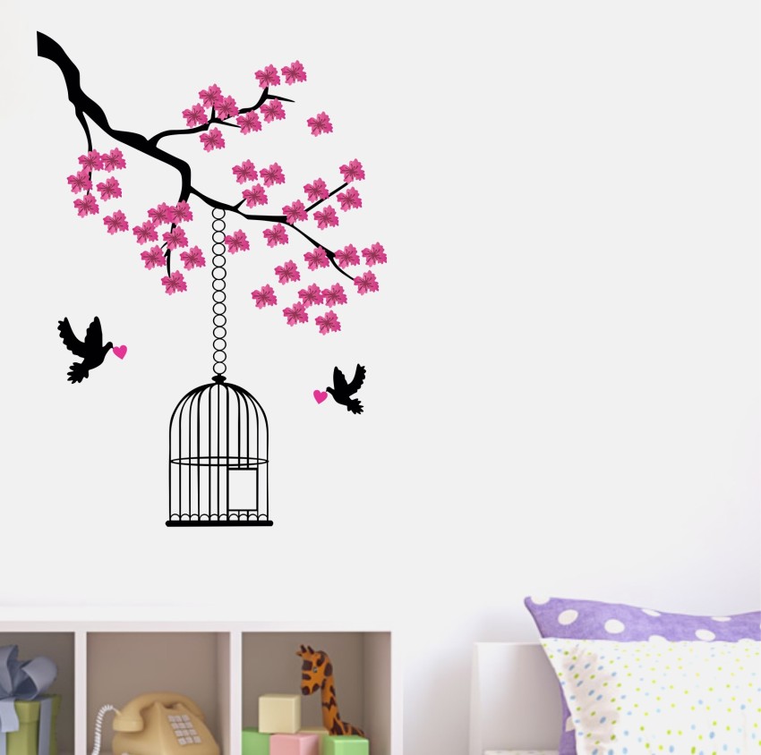 Buy Asmi Collections PVC Wall Stickers Tree Birds and Cage Online at Low  Prices in India 