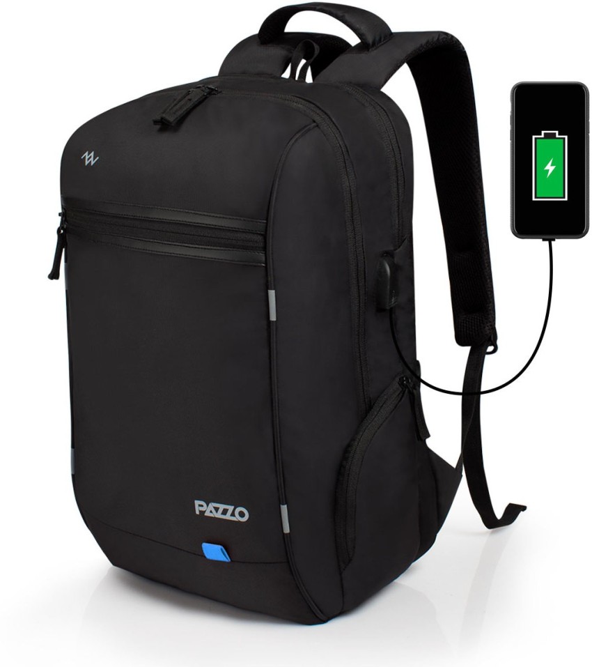 PAZZO Armour 2 Compartment Premium Quality Office College Business Travel Laptop Bag for upto 15.6 Laptop with internal organiser and USB Charging Port 35 L Laptop Backpack Black Blue Price in India F...