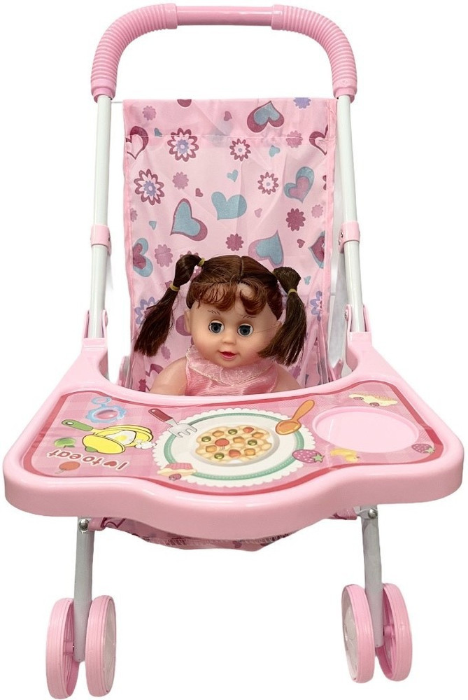 Rover Toys Kids Play House Stroller Trolley with Doll for Kids Girls