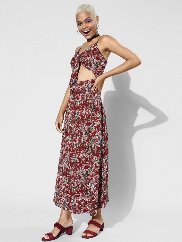 Hollister Floral Maxi Dress With Cut Out Detail in Red