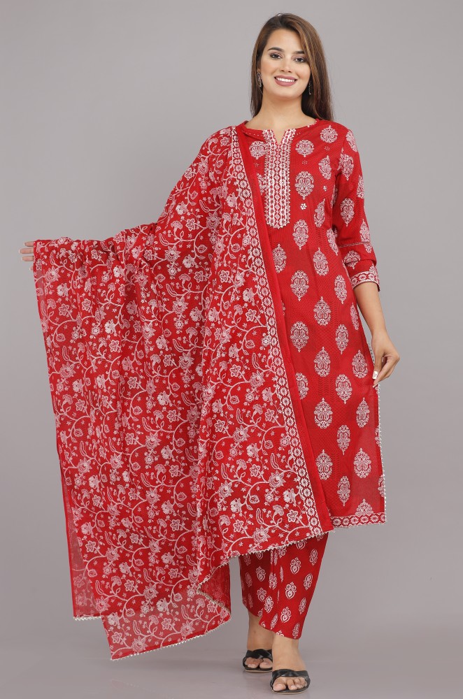 Red Printed Sweetheart Neck Kurta at Rs 999