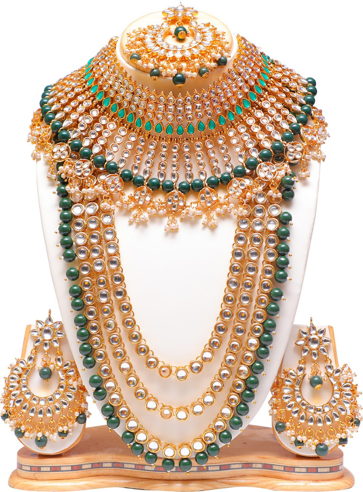 Swarajshop Alloy Gold plated Green Jewellery Set Price in India