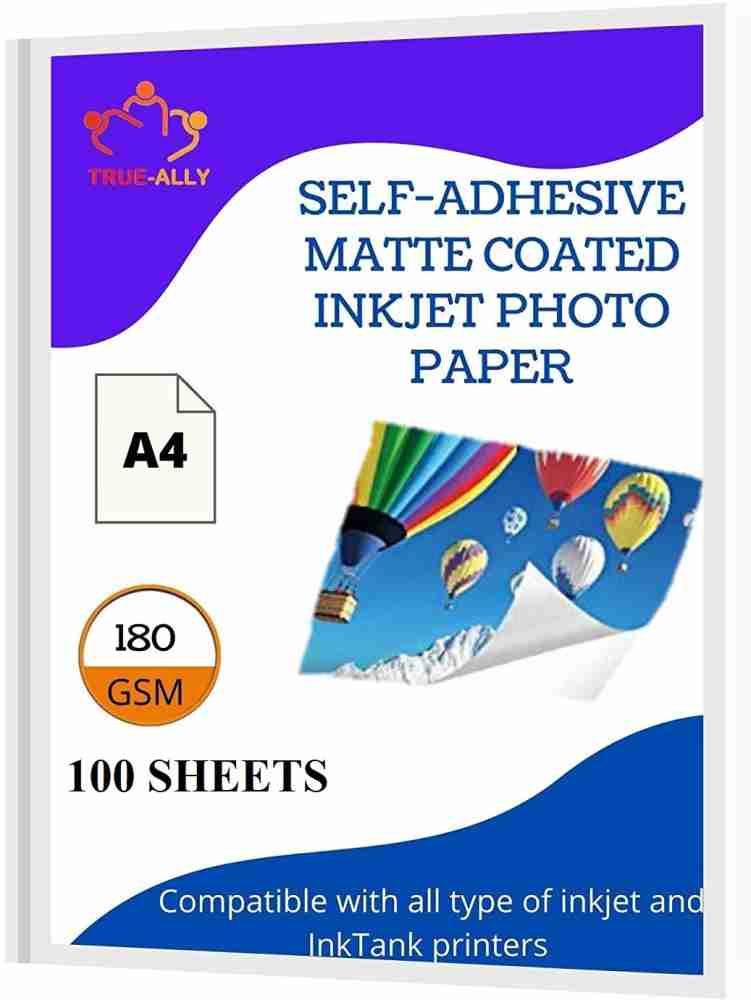 True-Ally Sticker Self-Adhesive Glossy Photo Paper A4 Size  120 GSM for Inkjet Printer (White) Dries Quickly DIY Sticker Printing Label  Art (A4-50 Sheets) Unruled A4 120 gsm Photo Paper 