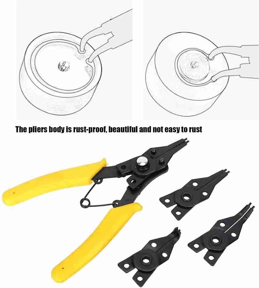 GSK Cut 4 in 1 Snap Ring Pliers Set Heavy Duty Internal / External Circlip Pliers  Kit with Straight / Bent Jaw Circlip Retaining Clip + 4 Interchangeable  Tips Circlip Plier Price