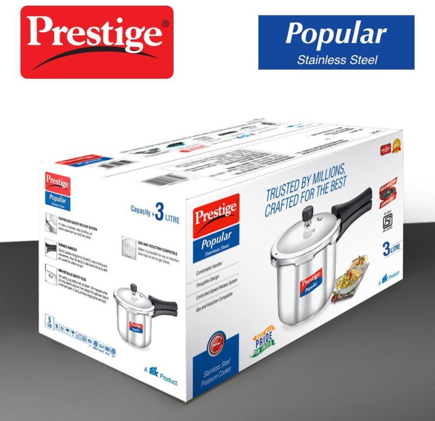 Prestige Popular Stainless Steel Pressure Cooker, 3 Litres