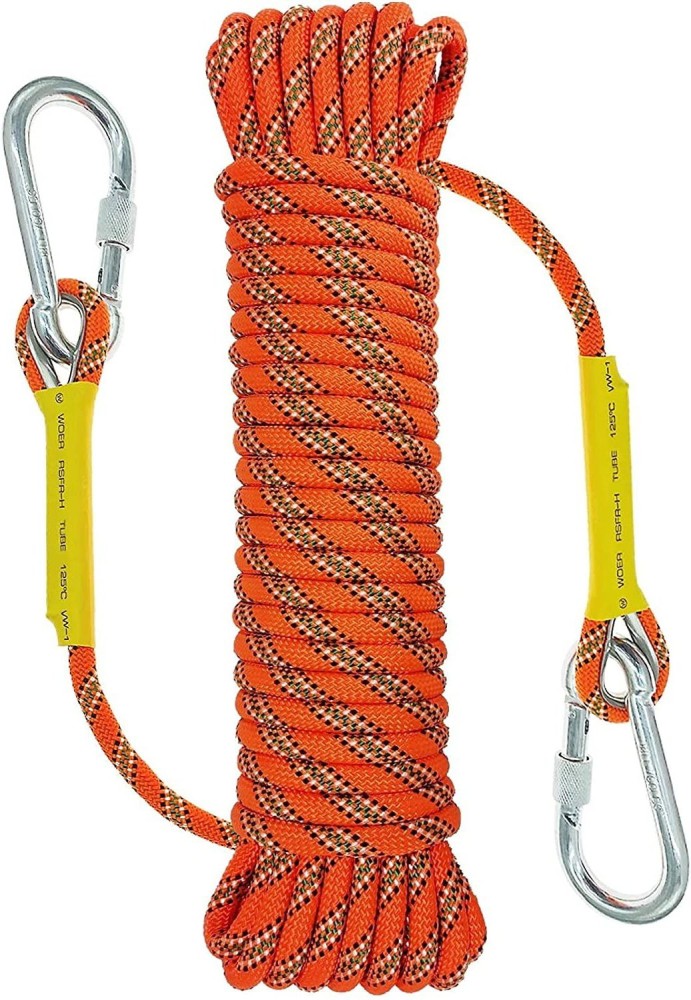 Oligitdi Static Outdoor Climbing Rope with 2 Hooks, 49FT Rappelling Rope  for Travel, Hiking Safety Escape Rope, Outdoor, Mountaineering, Hauling