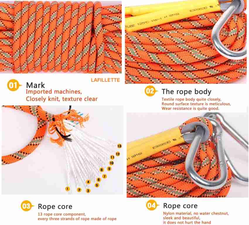 NEZIH 18Mm Outdoor Climbing Rope,for Adults Escape Safety Rope Fire Rescue  Parachute Climbing Equipment/Orange/18Mm * 140M