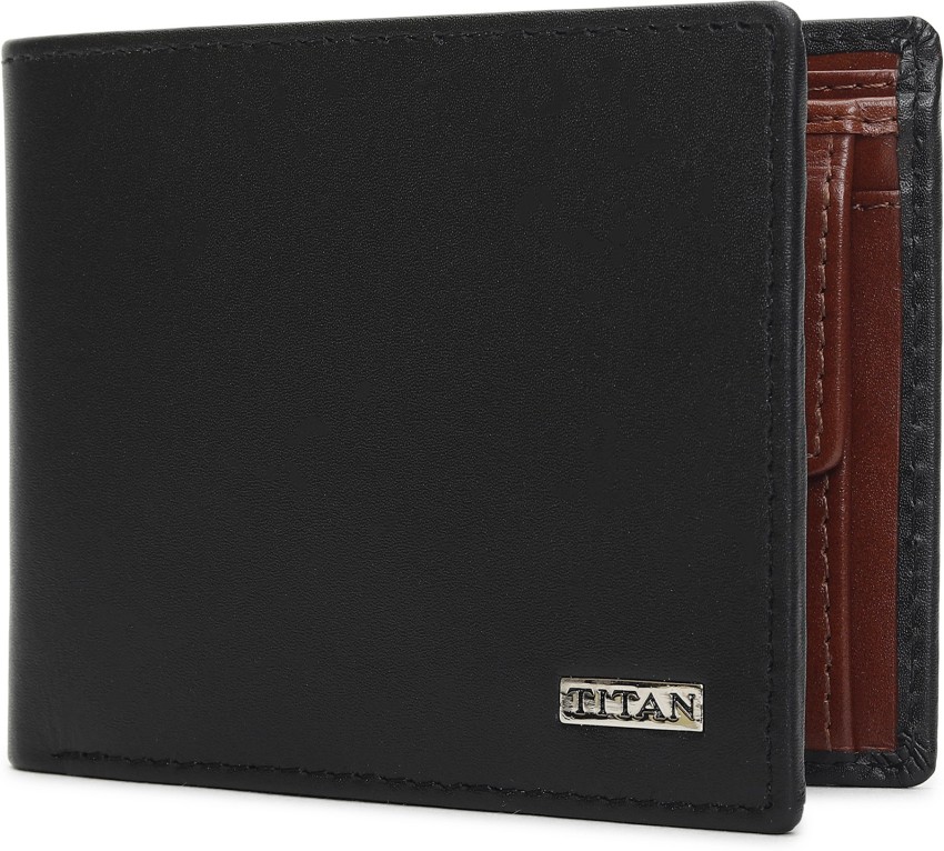 Titan Men Black Brown Genuine Leather Wallet Black Price in