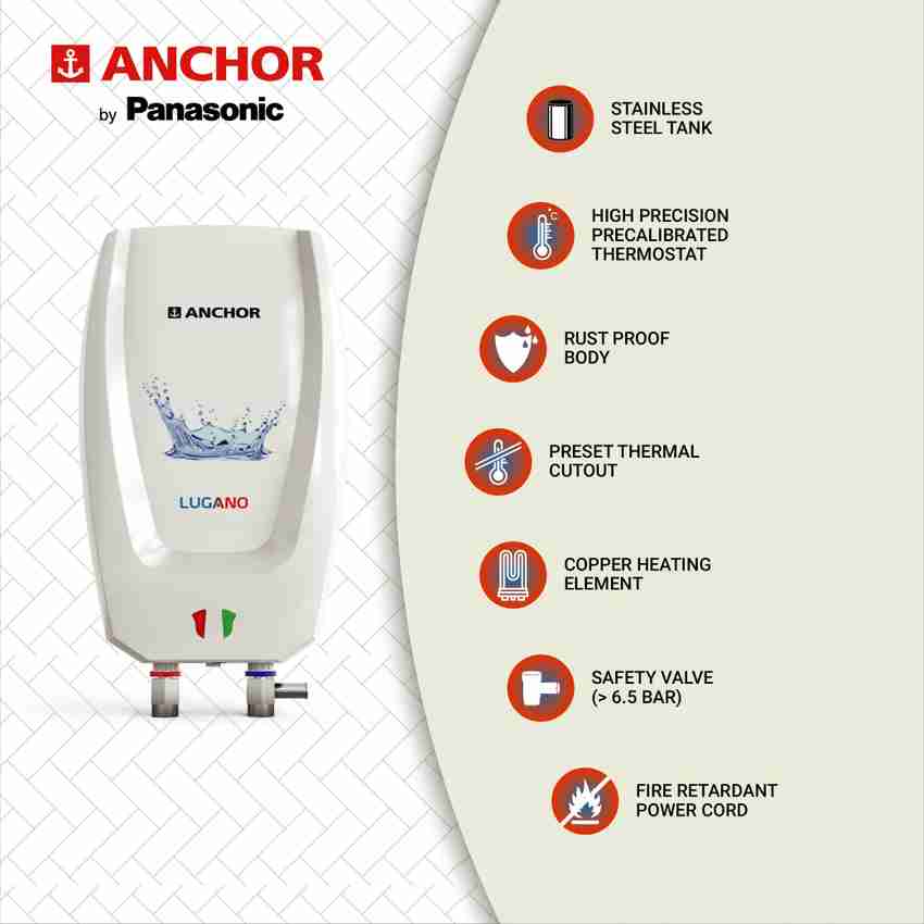 Anchor By Panasonic 3 L Instant Water Geyser (3L Lugano Instant Geyser with  advance 4 level safety, White) Price in India - Buy Anchor By Panasonic 3 L  Instant Water Geyser (3L