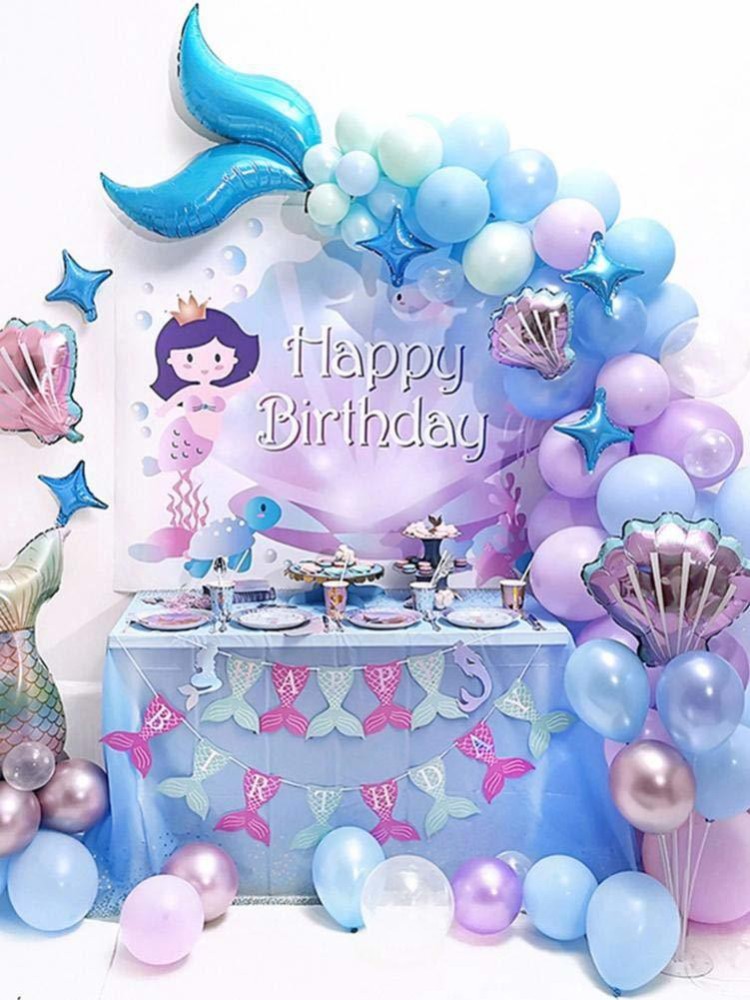 Party Propz Mermaid Theme Birthday Decorations For Party - 95Pcs Mermaid  Birthday Decoration With Mermaid Tail, Shell Balloons, Silver, Green and
