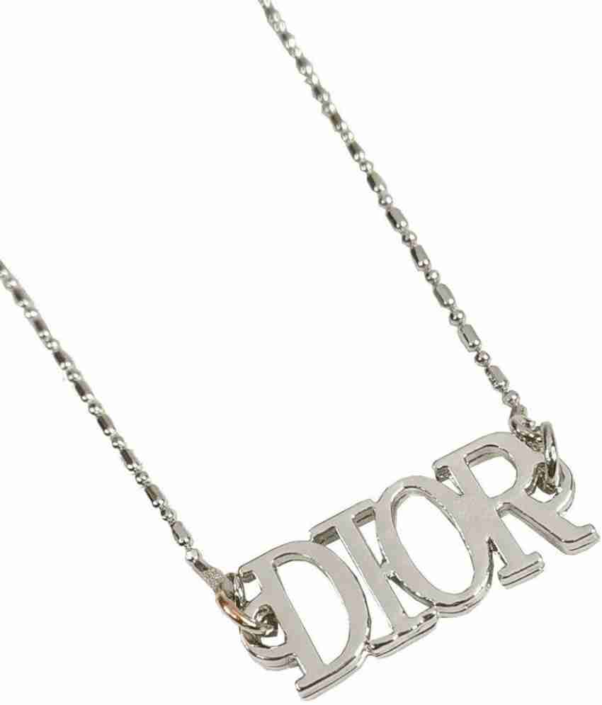Dior Oblique Padlock Pendant Necklace Silver-Finish Brass