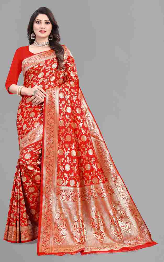 Buy THE ETHNIC SAREE STUDIO Woven Banarasi Pure Silk Red Sarees Online @ Best Price In India | Flipkart.com