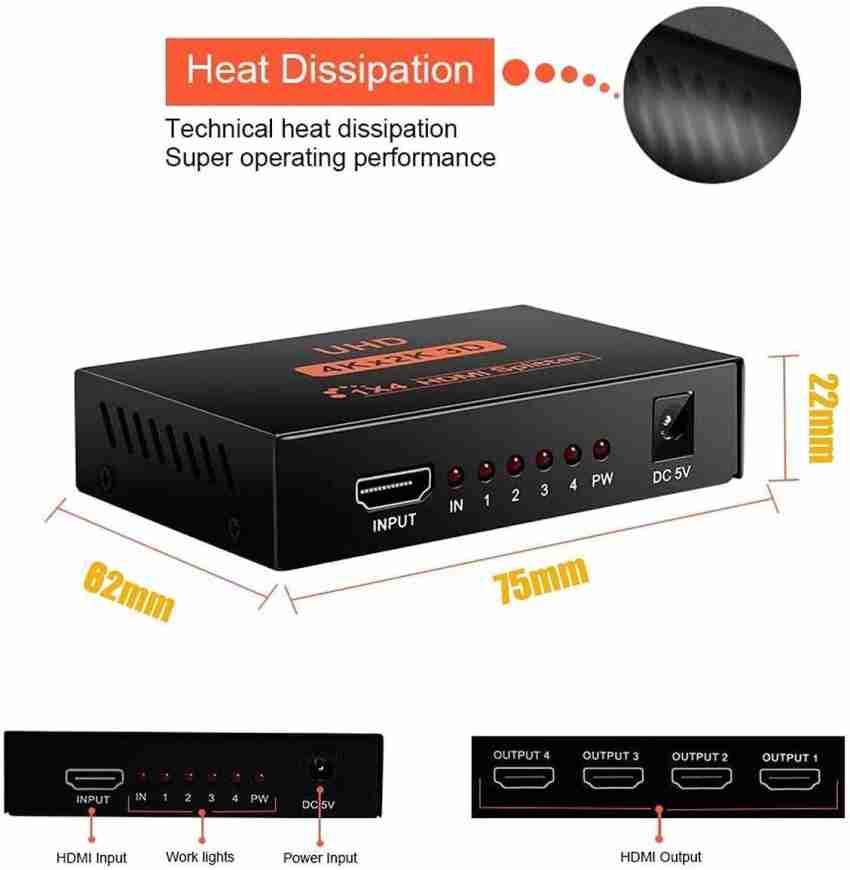 TERABYTE 2 Ports HDMI Splitter 1x2, 1 in 2 Out HDMI Splitter, Support For  TVs or Multi Monitor Adapter at Same Time, Supports 3D 4K x 2K @30HZ Full  HD 1080P Media
