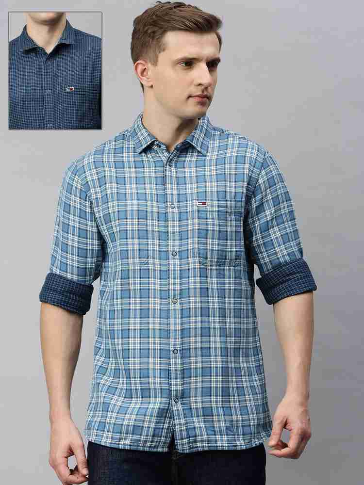 tommy hilfiger blue checkered shirt