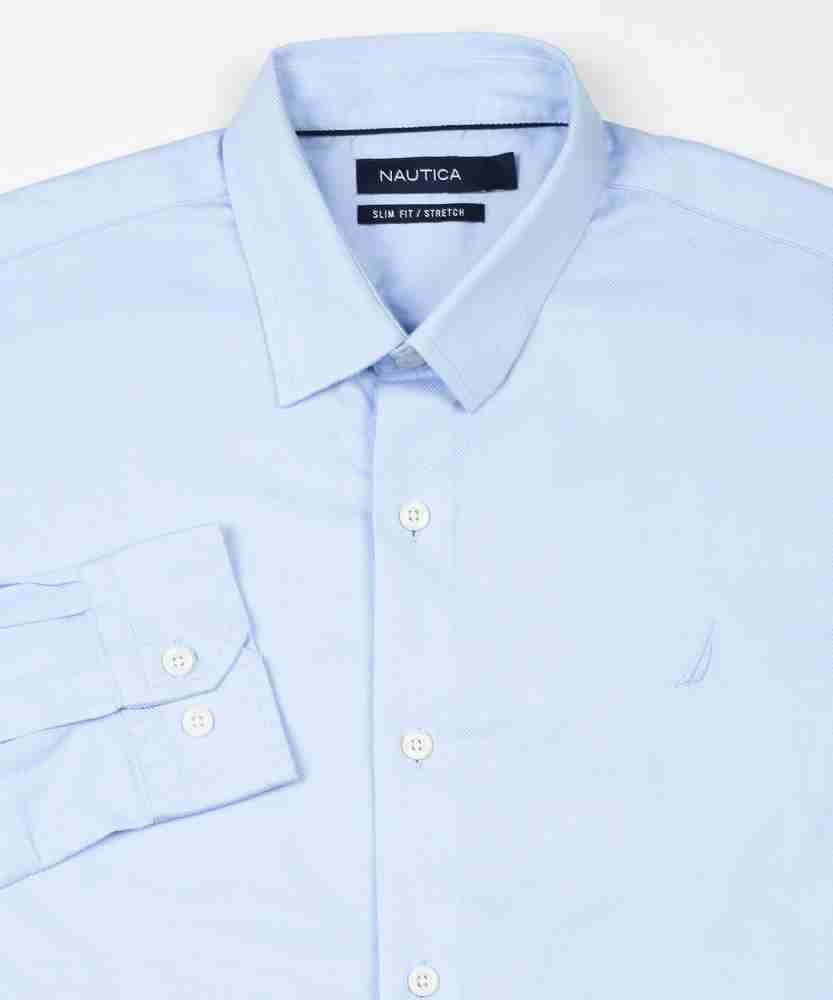 Nautica mens Classic Fit Stretch Solid Long Sleeve Button Down