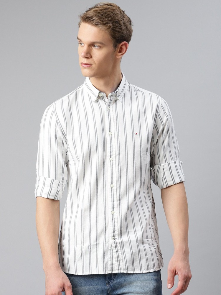 TOMMY HILFIGER Men Striped Casual White Shirt - Buy TOMMY HILFIGER Men  Striped Casual White Shirt Online at Best Prices in India