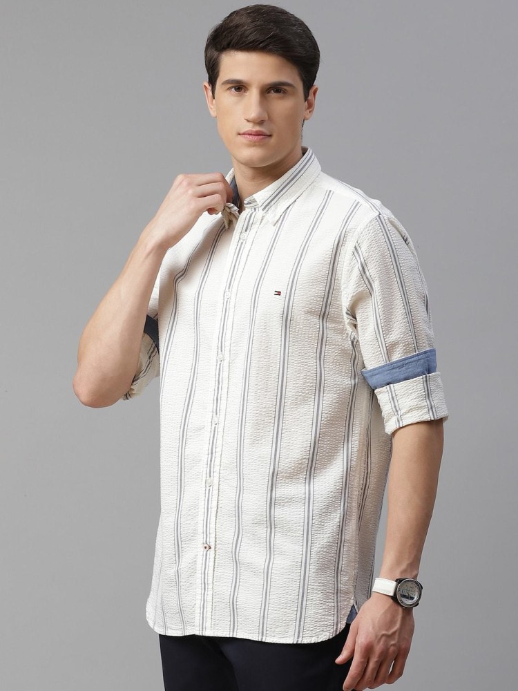 TOMMY HILFIGER Men Striped Casual White Shirt - Buy TOMMY HILFIGER Men  Striped Casual White Shirt Online at Best Prices in India